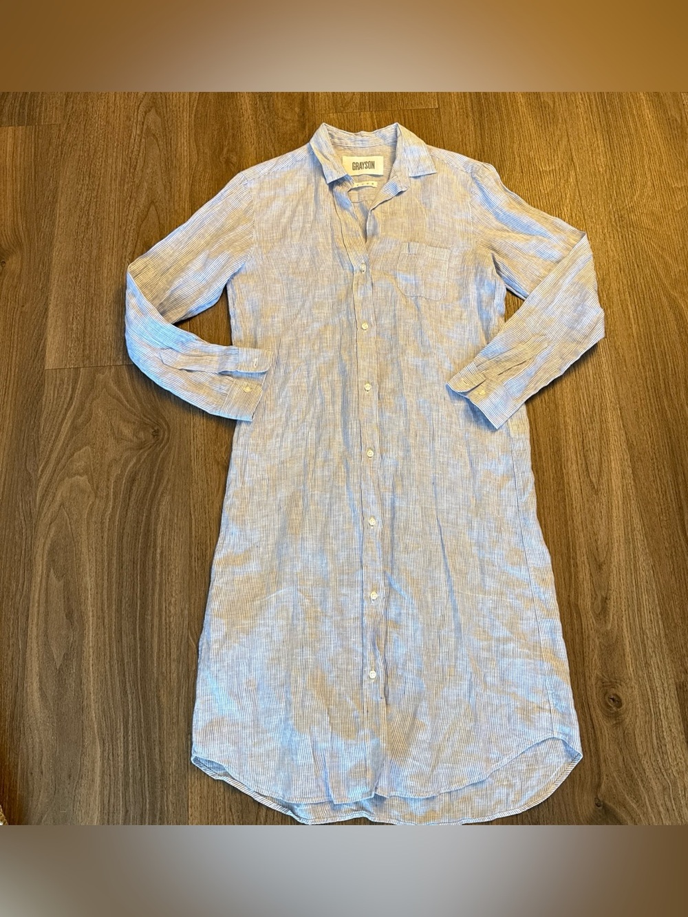 Grayson by Frank & Eileen Lt Blue and a white striped Linen Button-Down dress 3